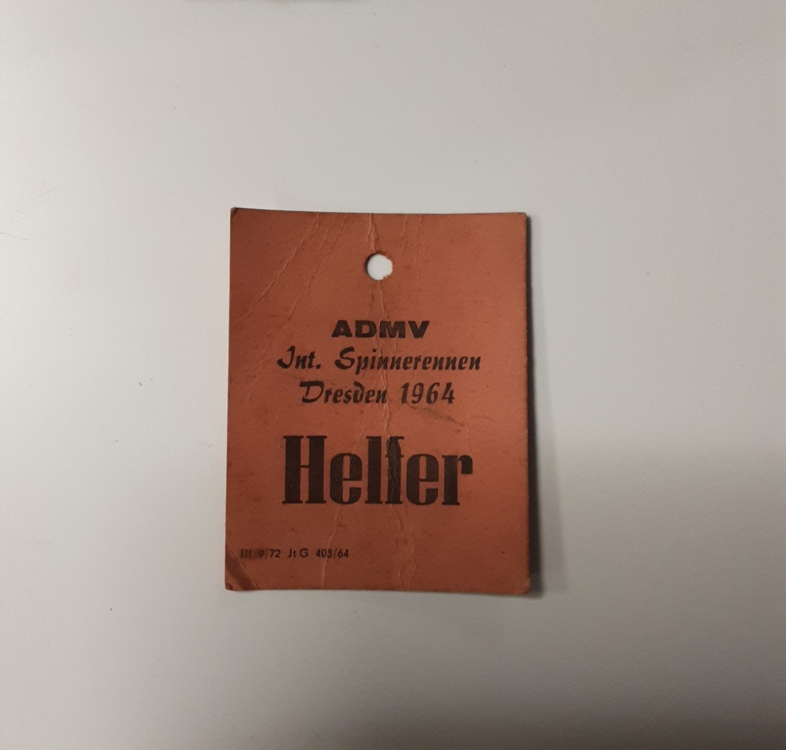 1964 ADMV Int. Spinnerennen Dresden  Helfer monteur pas, Ophalen of Verzenden, Motoren