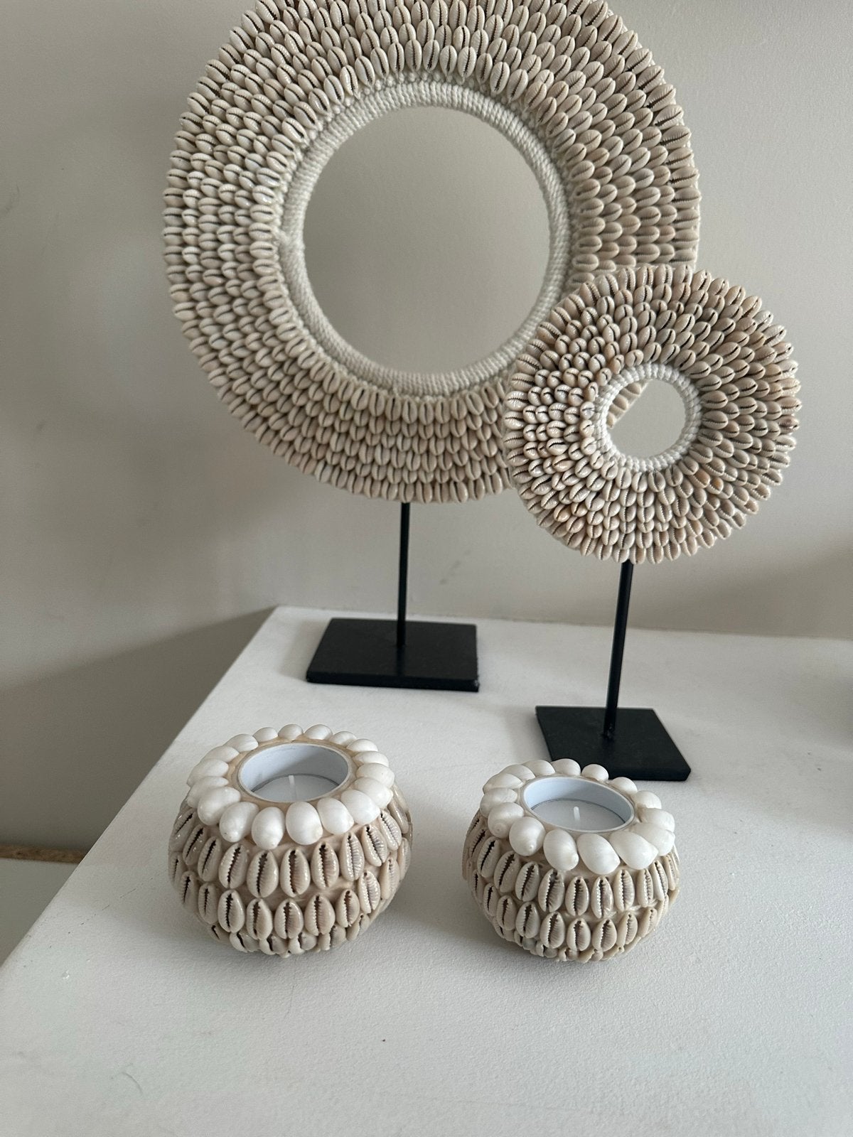 Set van 2 handgemaakte waxinelichthouders uit Bali, Beige, Natuurlijk materiaal, Waxinelichthouder, Nieuw