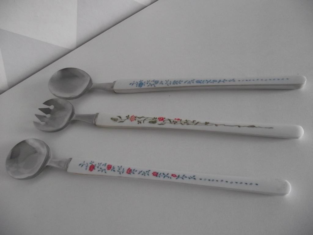 3 bloemen slacouvert 1 vork 2 lepels 28cm melamine 1950 p st, Antiek en Kunst, Ophalen of Verzenden