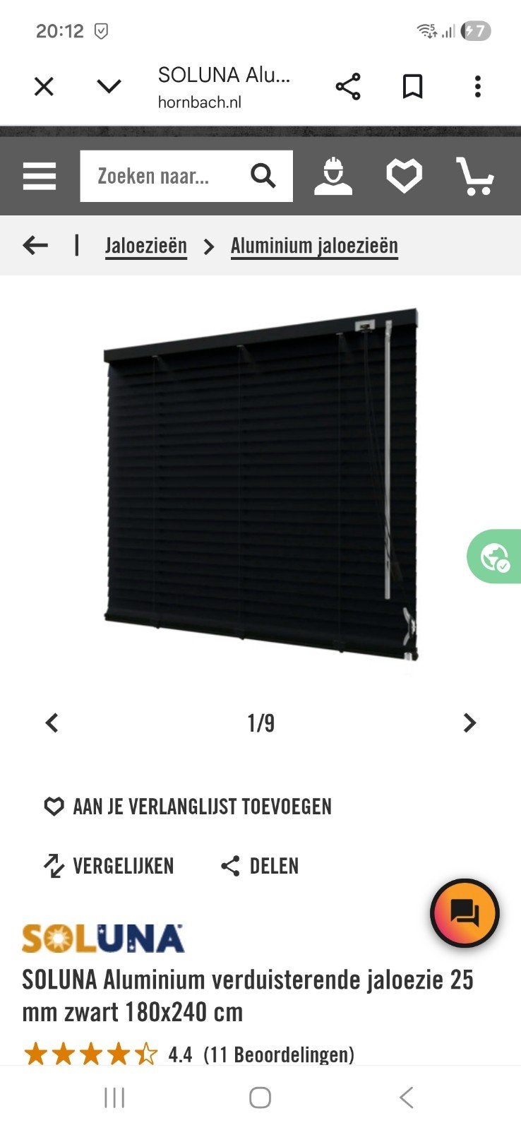 SOLUNA Aluminium verduisterende jaloezie 180x240 cm zwart, Ophalen, 200 cm of meer, Zwart, 150 tot 200 cm
