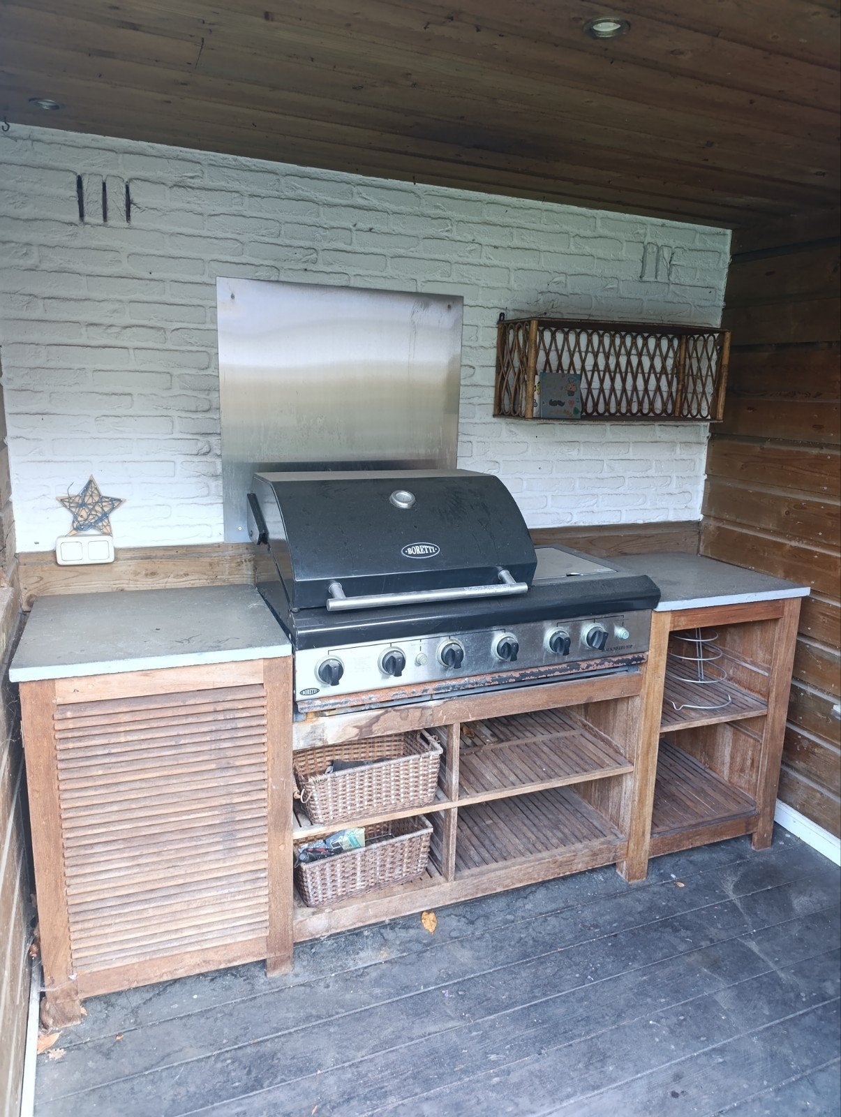 Hardhouten buitenkeuken met natuurstenen bladen, Ophalen of Verzenden