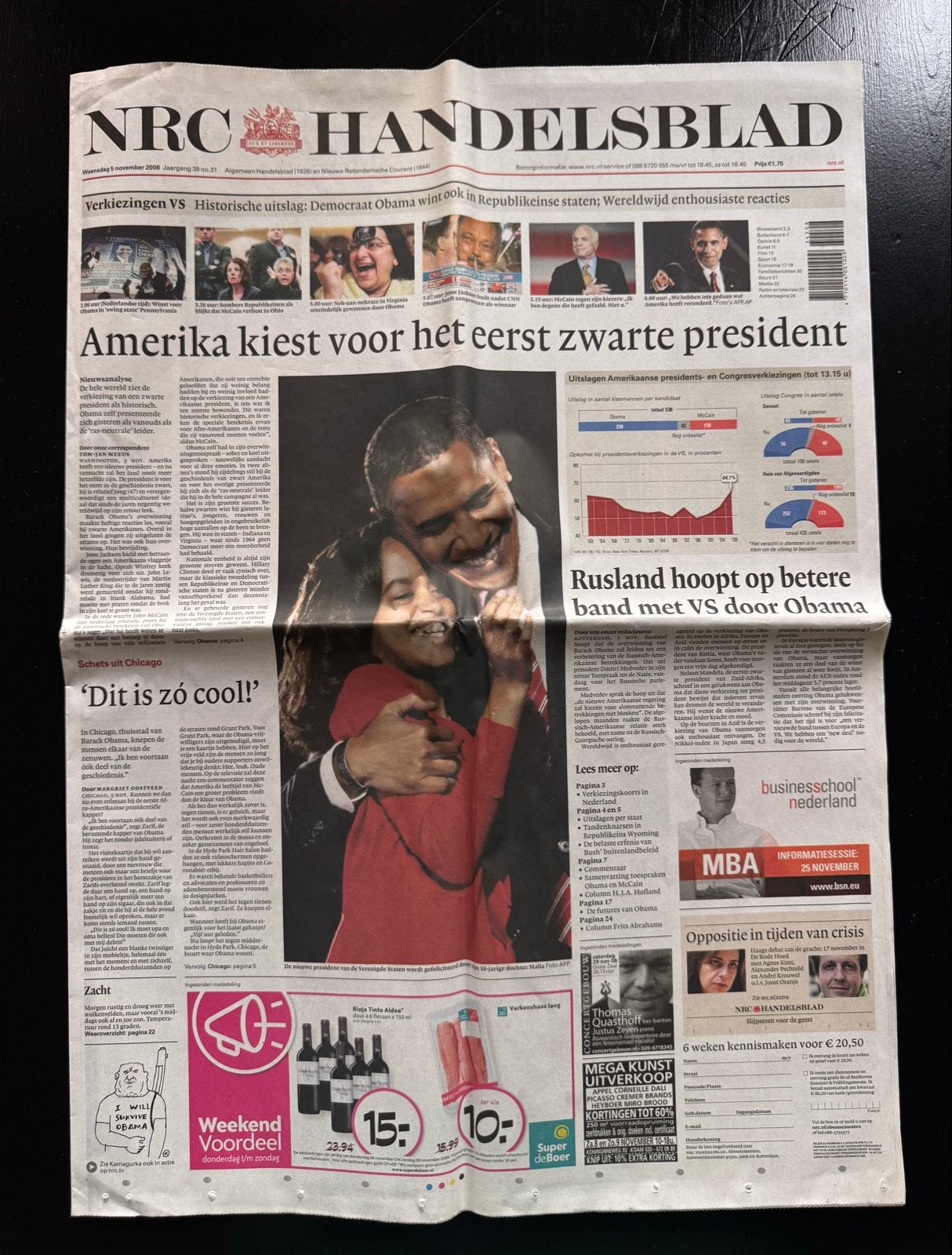 Historische krant Barack Obama president, Boeken, Ophalen of Verzenden, Krant