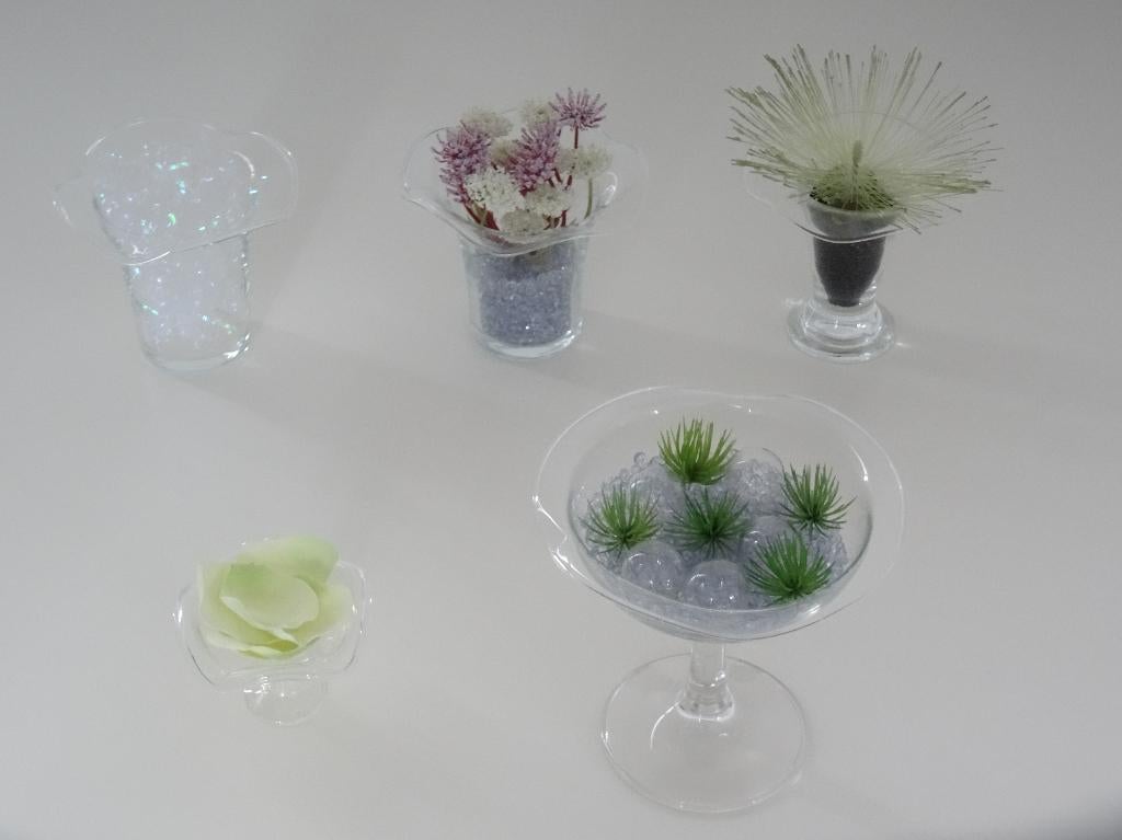 5 vintage vaasjes + schaaltjes met schulprand incl decoratie, Huis en Inrichting, Overige kleuren, Nieuw, Ophalen of Verzenden