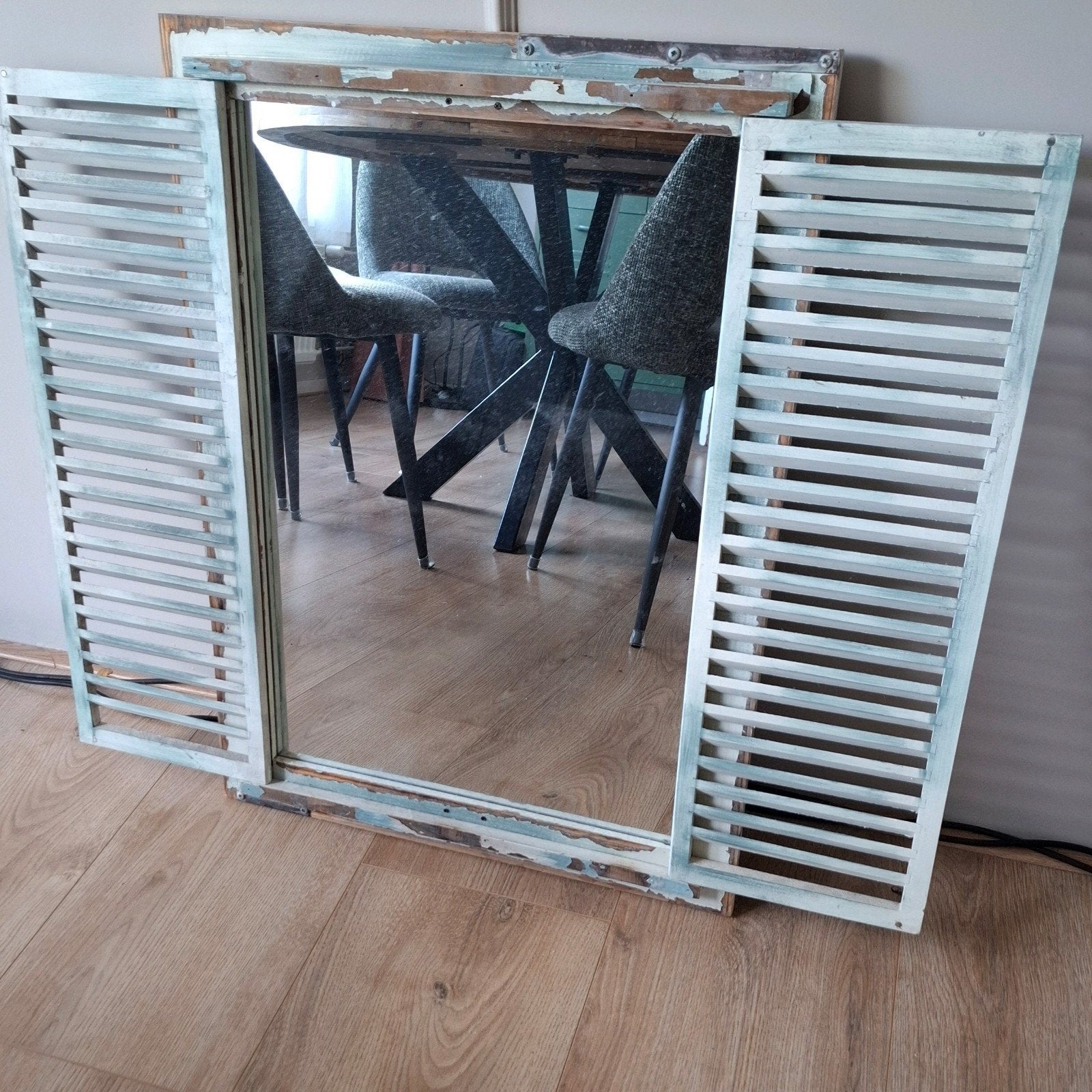 Spiegel met luiken, brocante stijl, 51x71cm, Antiek en Kunst, Ophalen, Rechthoekig, 50 tot 100 cm, Minder dan 100 cm