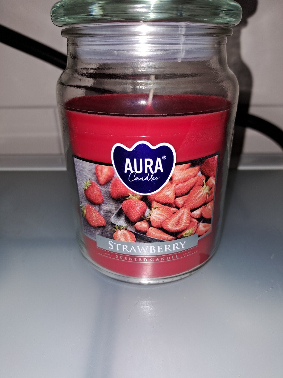 Aura Candles Aardbei Geurkaars in Glas, Huis en Inrichting, Woonaccessoires | Kandelaars en Kaarsen, Overige merken, Ophalen of Verzenden