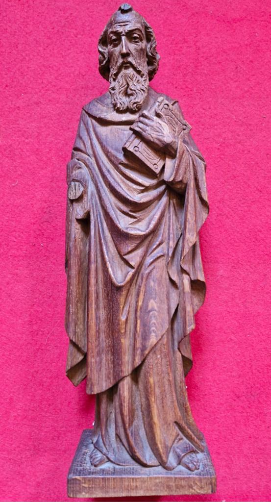 Eiken neogotisch heiligenbeeld Petrus, Atelier H. Vd Geld, Houtsnijwerk, Ophalen of Verzenden, Hout, Religie