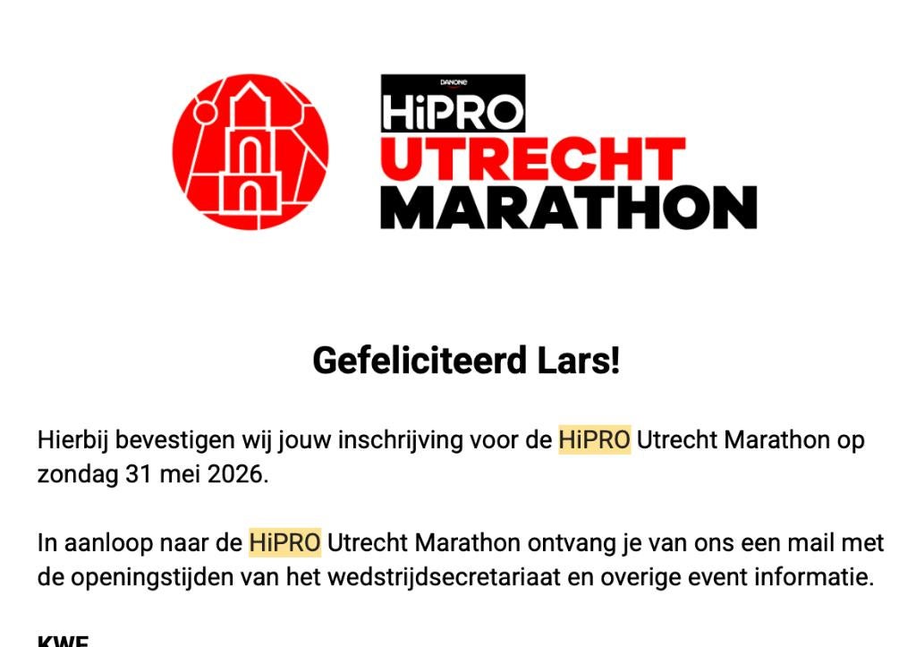 Startbewijs halve marathon Utrecht 31 mei, Eén persoon, Mei