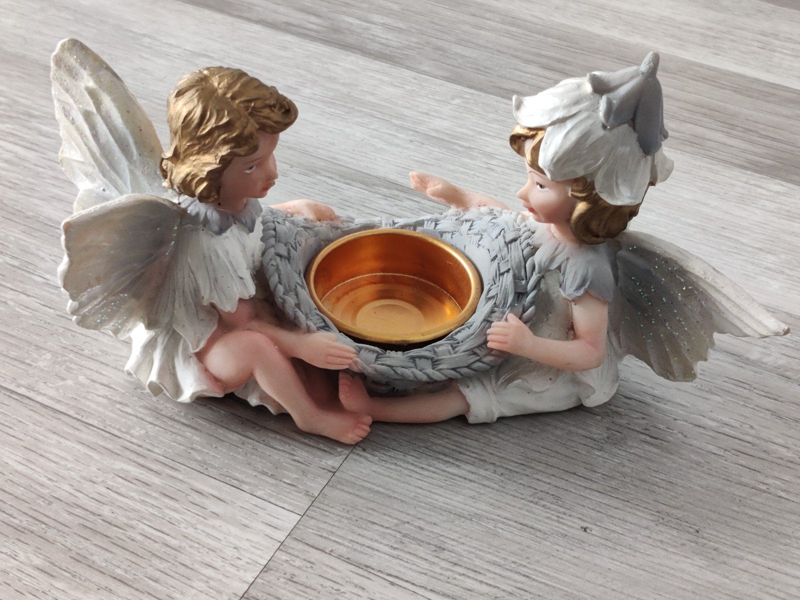 Schattige engel waxinelichthouder, Ophalen, Goud, Waxinelichthouder