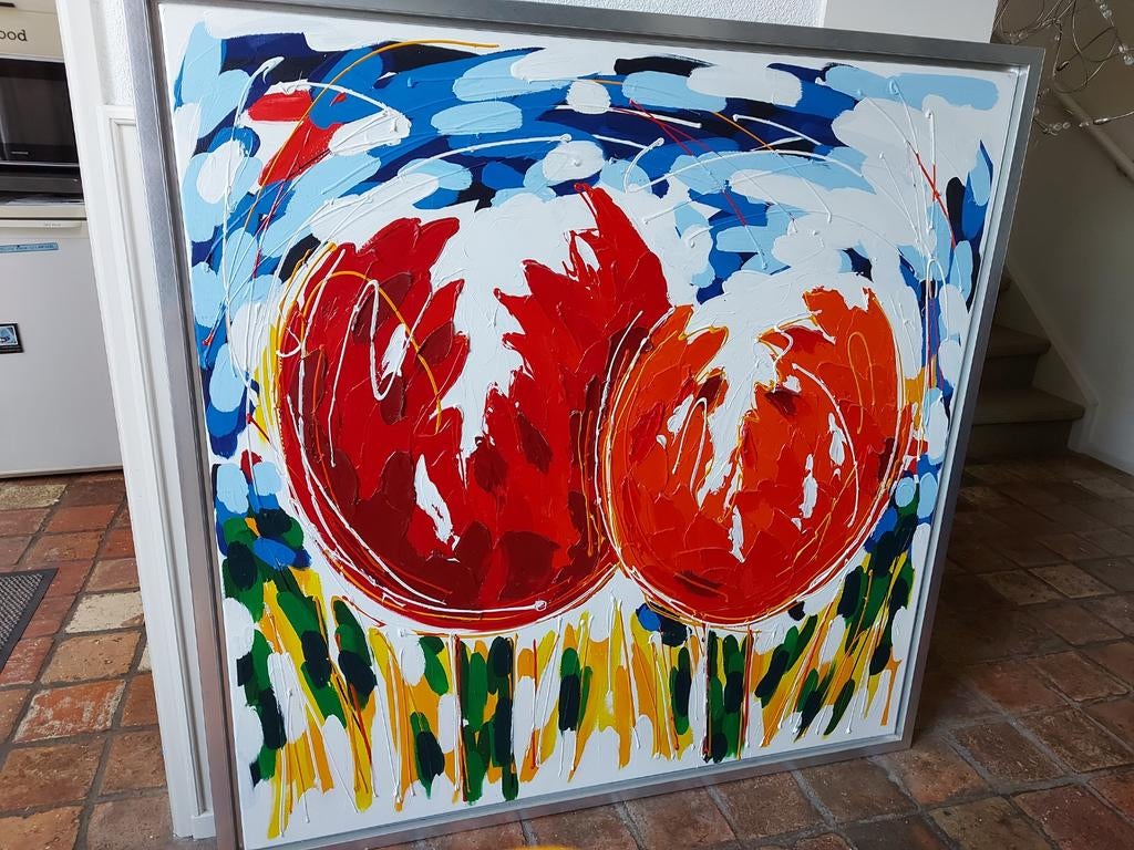 Groot abstract schilderij 120x120 cm met certificaat, Ophalen