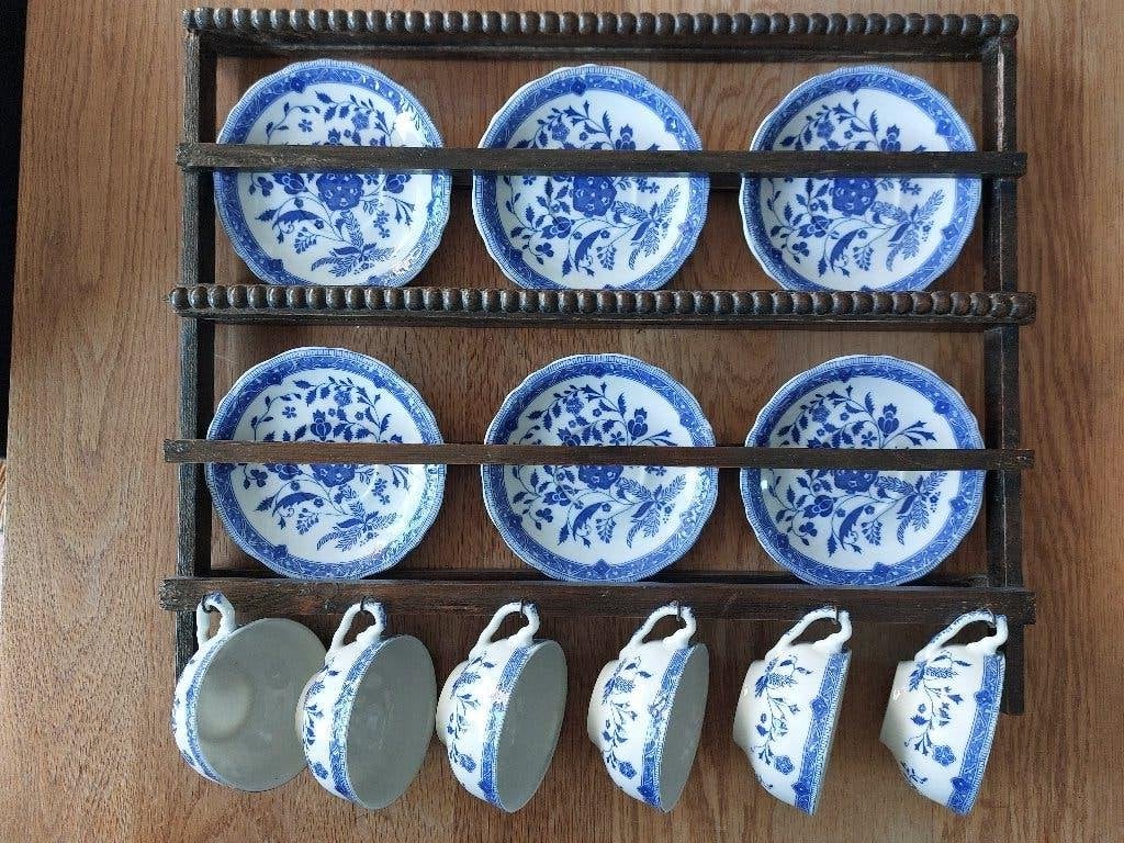 Vintage Blauw Wit Servies met Rek, Ophalen of Verzenden