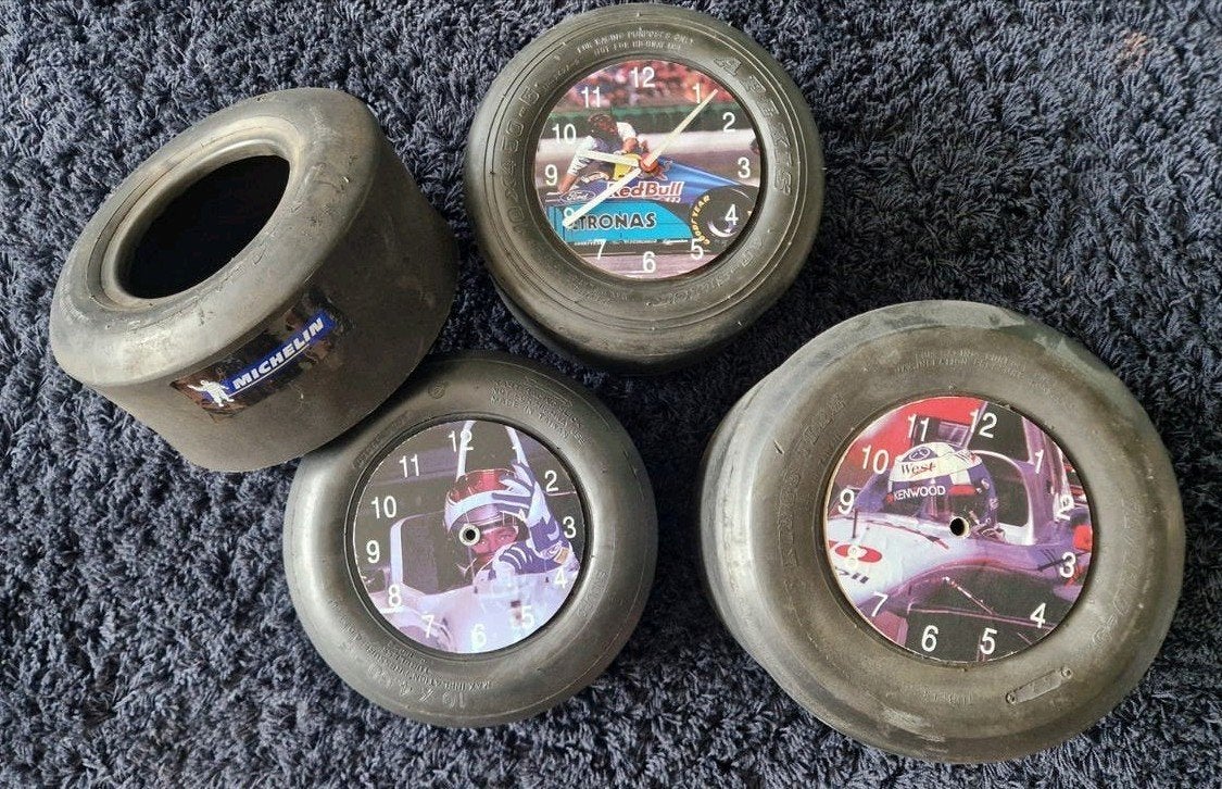 Unieke kartband klokken/formule 1 decoratie(set van 4), Ophalen of Verzenden