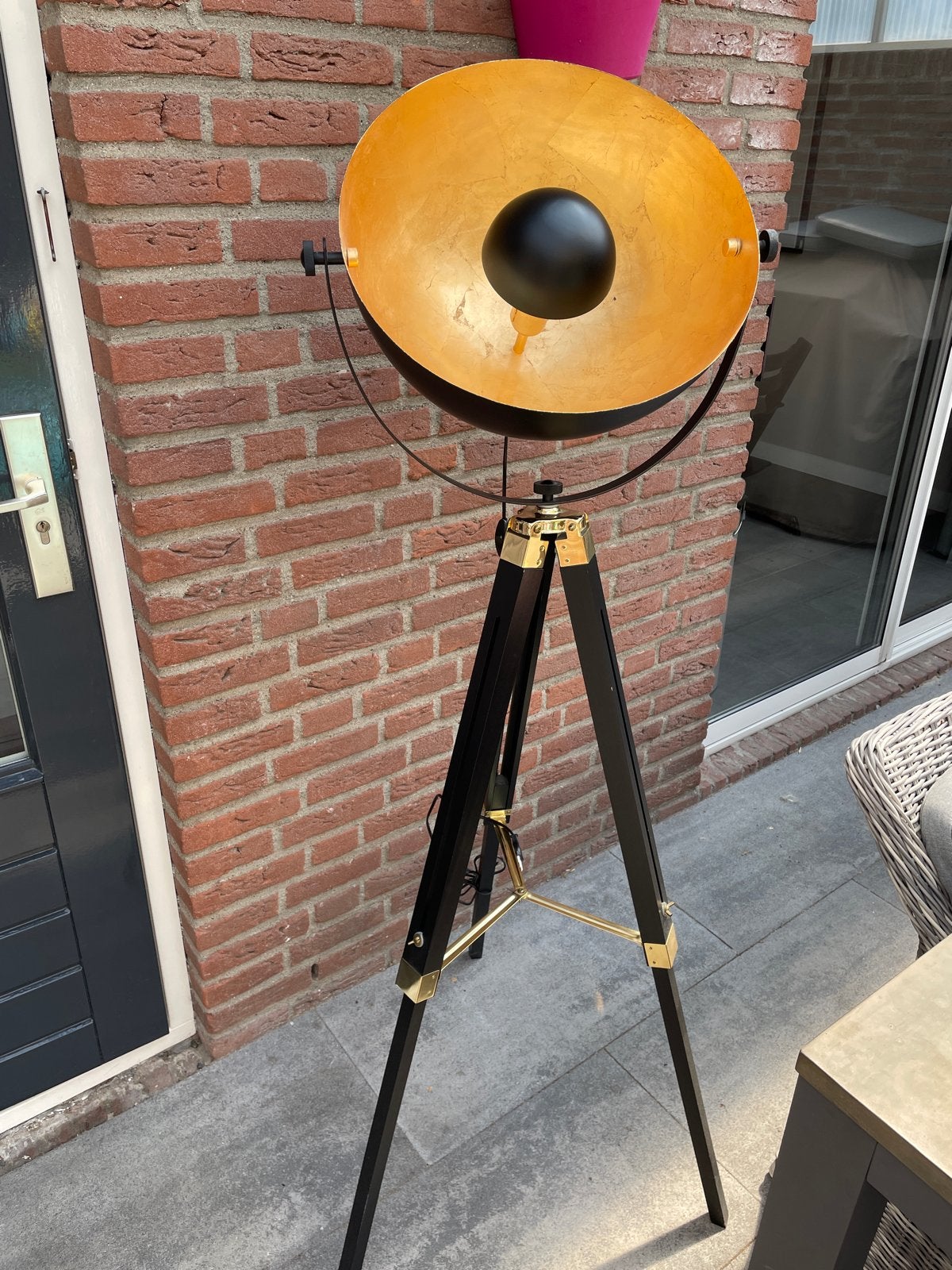 Staande lamp, Huis en Inrichting, Lampen | Vloerlampen, Ophalen, Gebruikt, E27 (groot), Hout