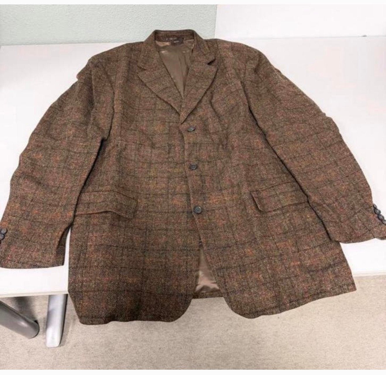 Vintage Harris Tweed Heren Colbert Wol wollen bruin Maat XL, Bruin, Maat 56/58 (XL), Ophalen of Verzenden, Zo goed als nieuw