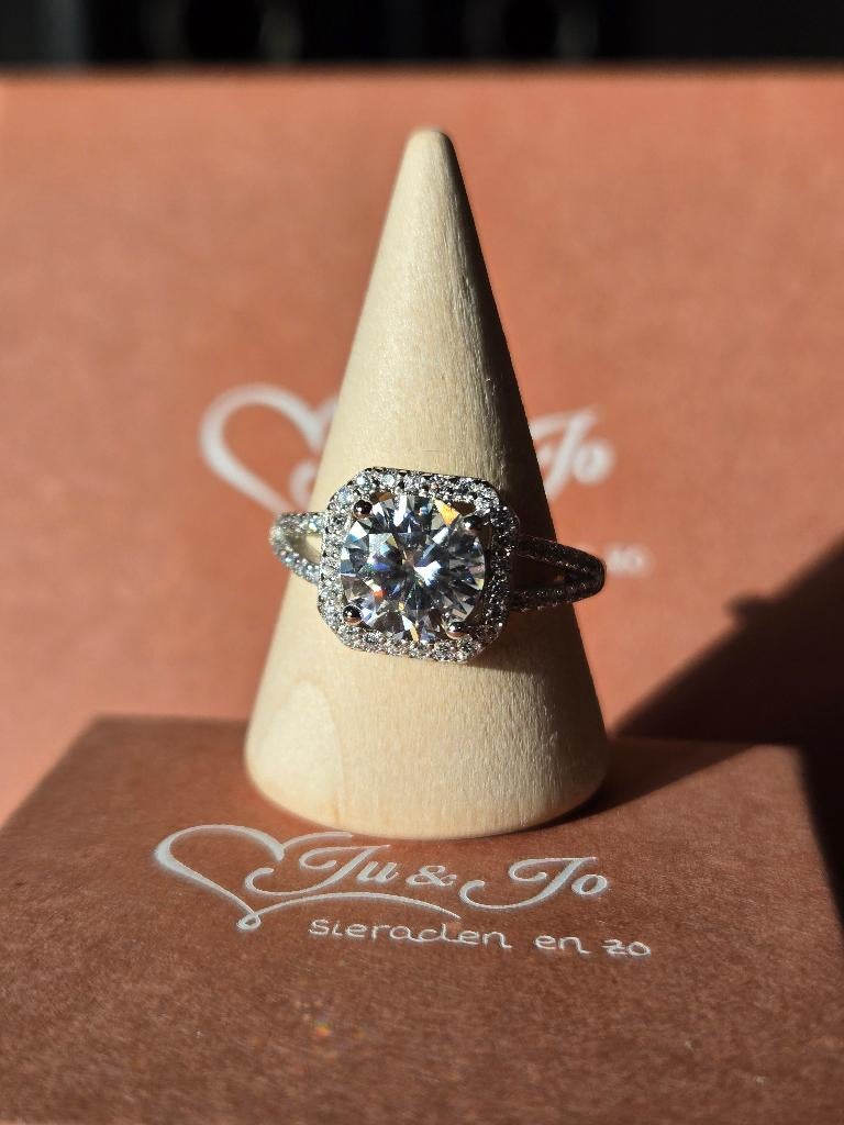 Ring ziver met moissanite 2k verstelbare ring, 18 tot 19, Nieuw, Ophalen of Verzenden, De Wieken 3