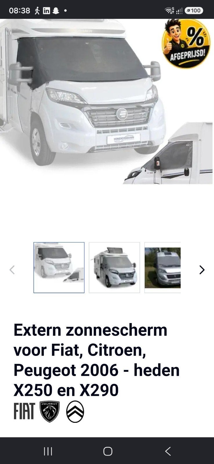 Extern zonnescherm voor Fiat, Citroen, Peugeot campers, Ophalen, Zo goed als nieuw