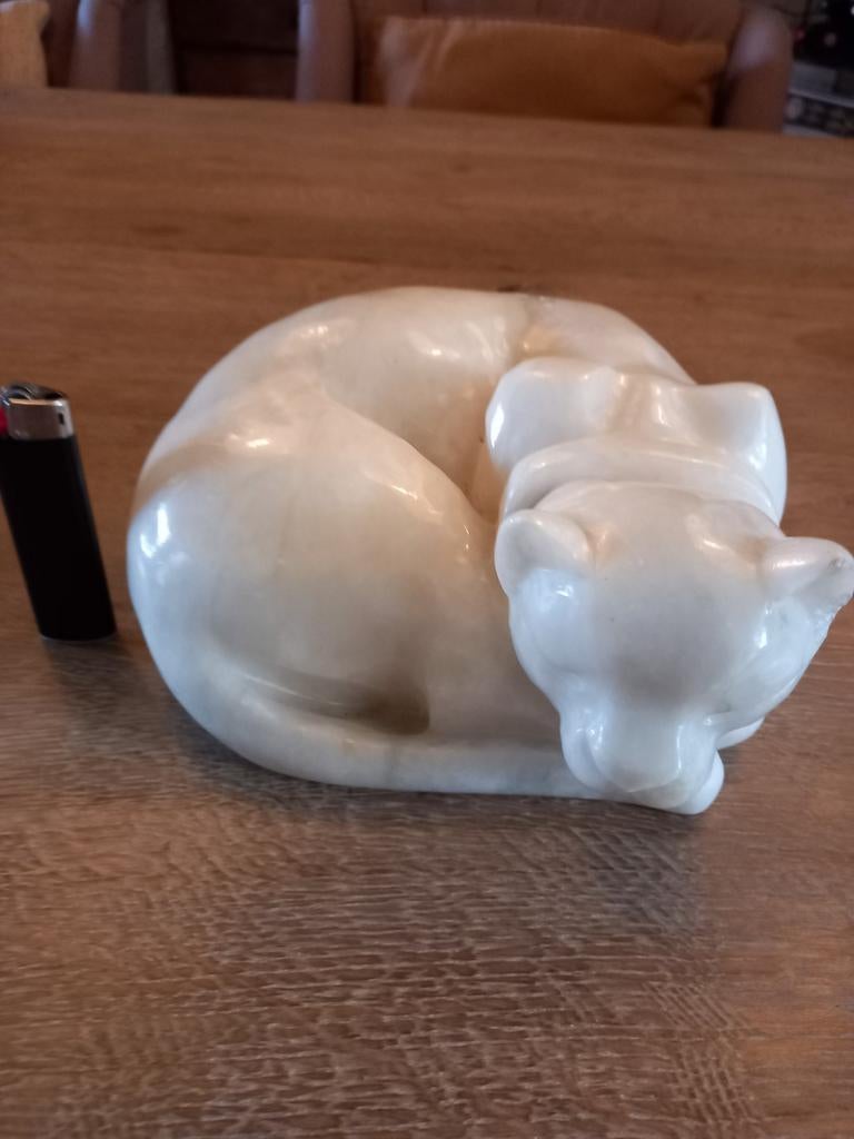 Slapende kat van marmer, Minder dan 20 cm, Ophalen of Verzenden, Beeld, Handgemaakt