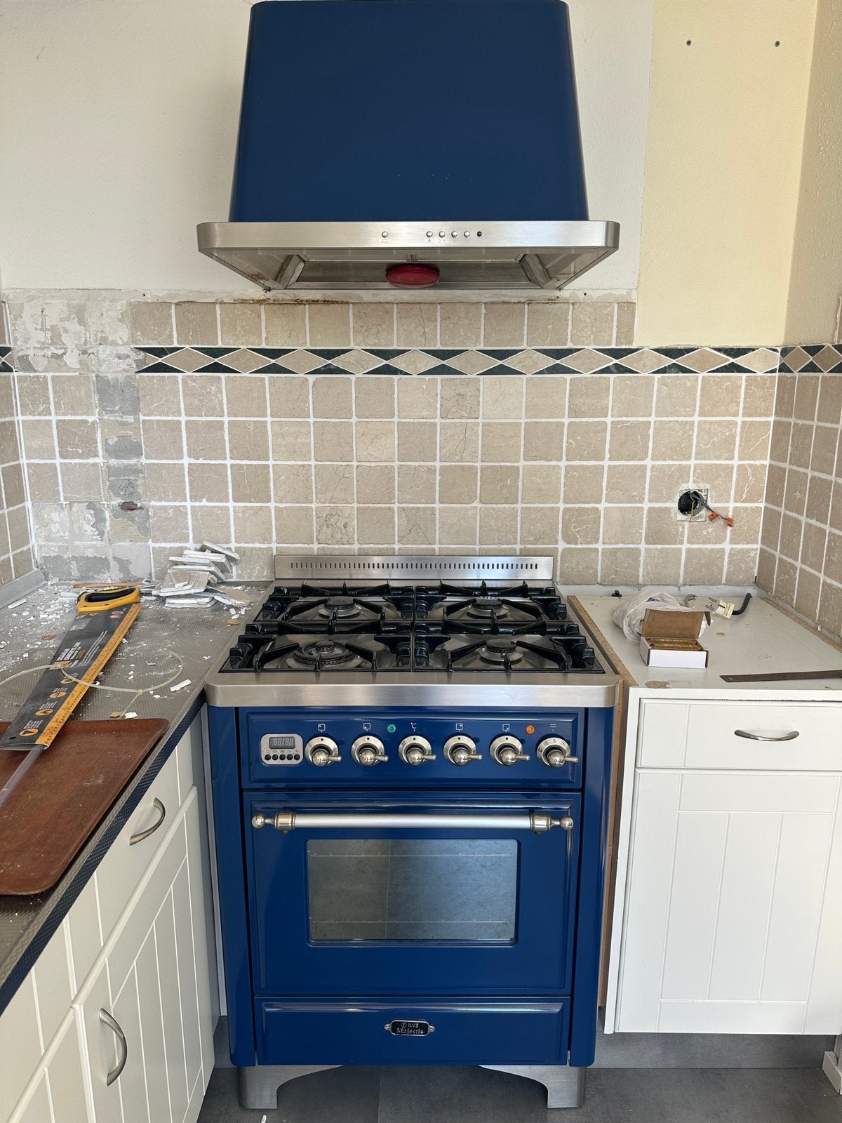 Blauwe Boretti fornhuis met afzuigkap, Ophalen, Gebruikt, 60 cm of meer, 4 kookzones