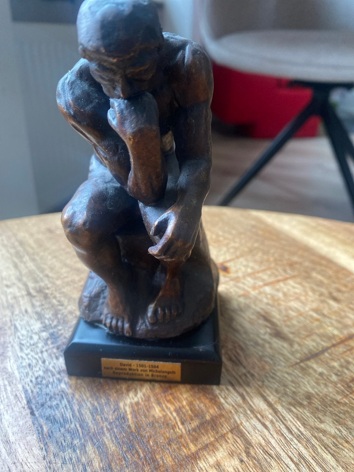 Loevre Het Denker Beeldje - Bronzen Reproductie, Minder dan 20 cm, Ophalen of Verzenden, Beeld, Bruin