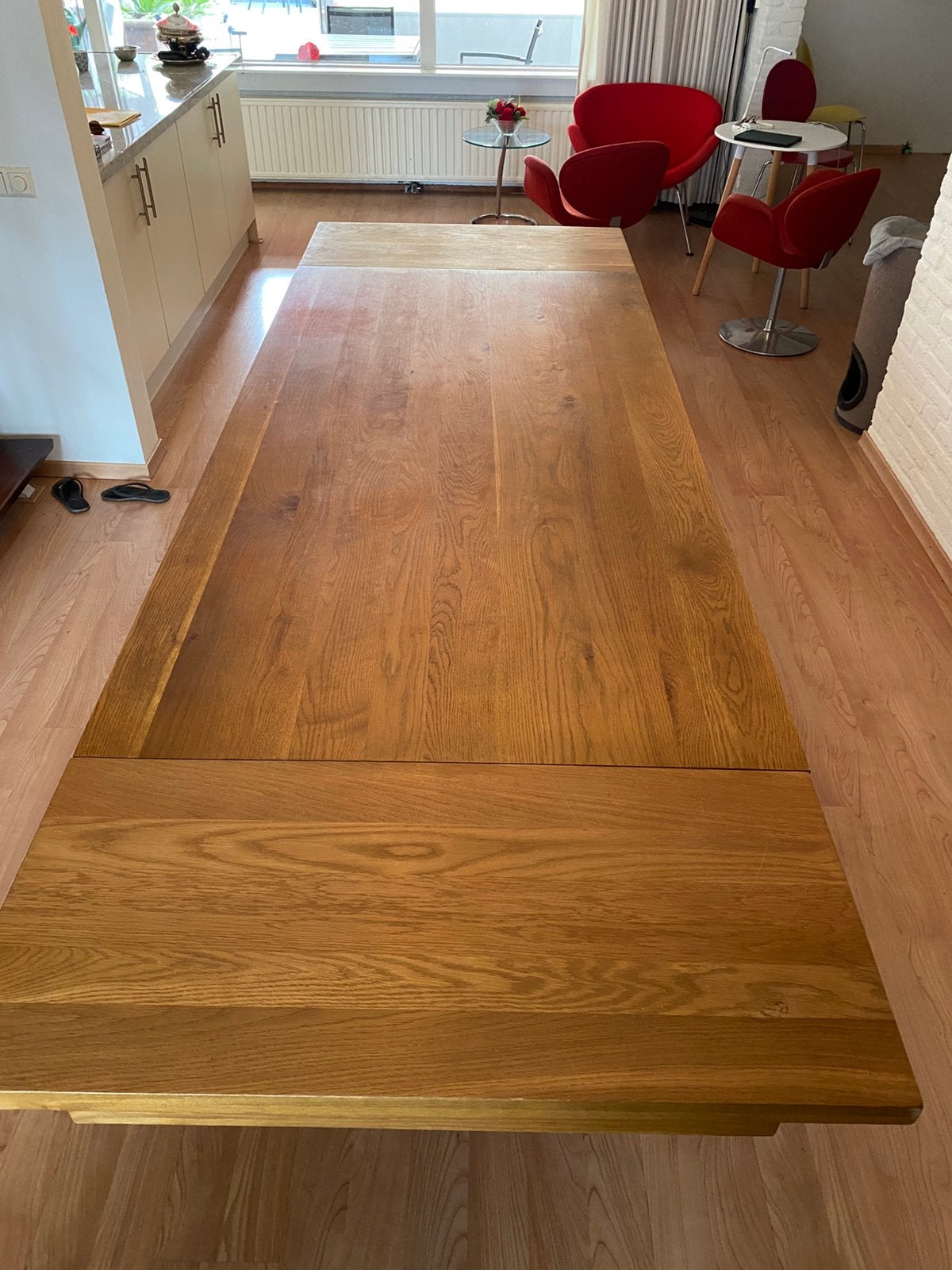 Mooie massivev eikenhouten tafel, Huis en Inrichting, Tafels | Eettafels, Ophalen, 100 tot 150 cm, Eikenhout, 200 cm of meer