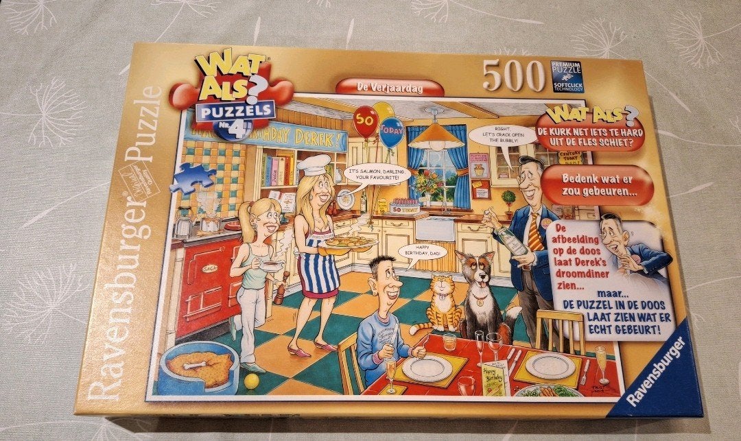 Wat als? 4 de verjaardag, Hobby en Vrije tijd, Denksport en Puzzels, Ophalen of Verzenden, Zo goed als nieuw, Legpuzzel