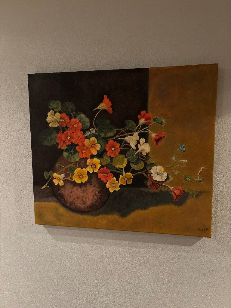 Origineel bloemenschilderij – handgeschilderd – 80x80 cm, Ophalen of Verzenden