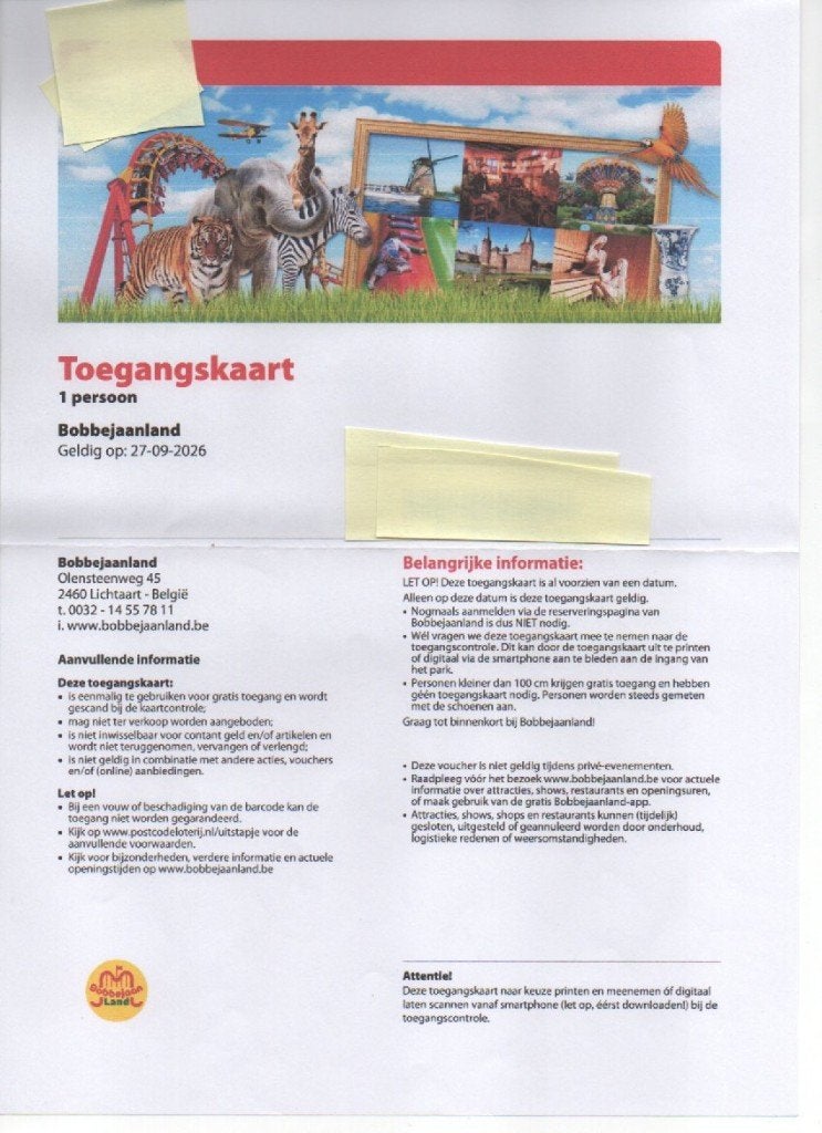 Bobbejaanland, Tickets en Kaartjes, Recreatie | Pretparken en Attractieparken, Drie personen of meer, Ticket of Toegangskaart