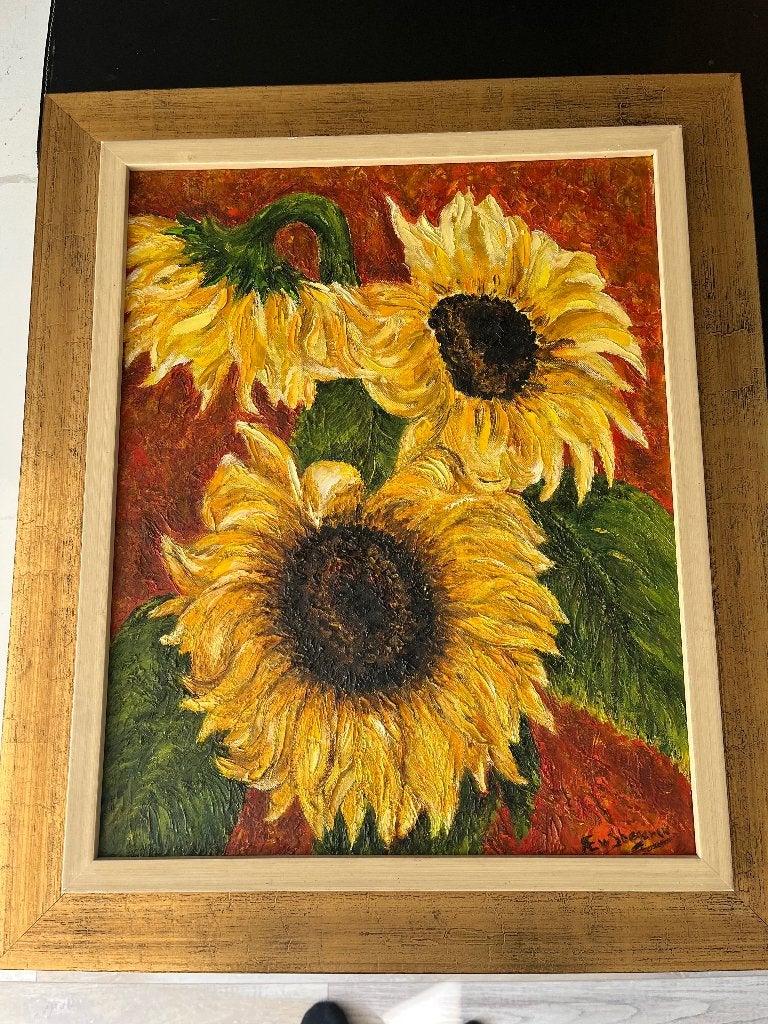 Schilderij Zonnebloemen, Ophalen of Verzenden, Overige stijlen, Handgeschilderd, Bloemen