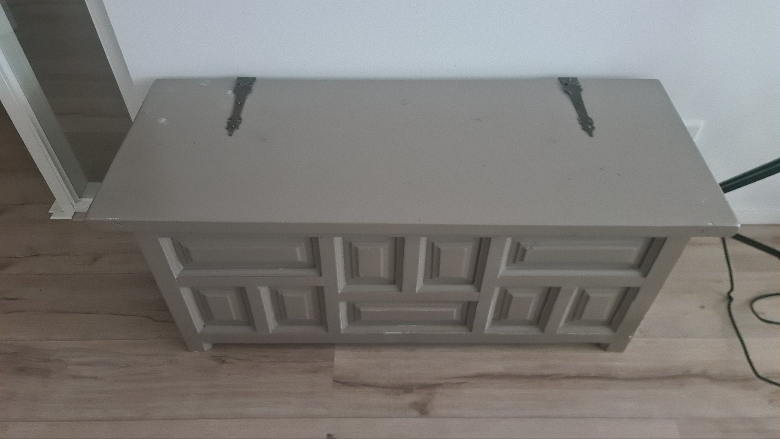 Dekenkist taupe/grijs, 110x42x47cm, Ophalen