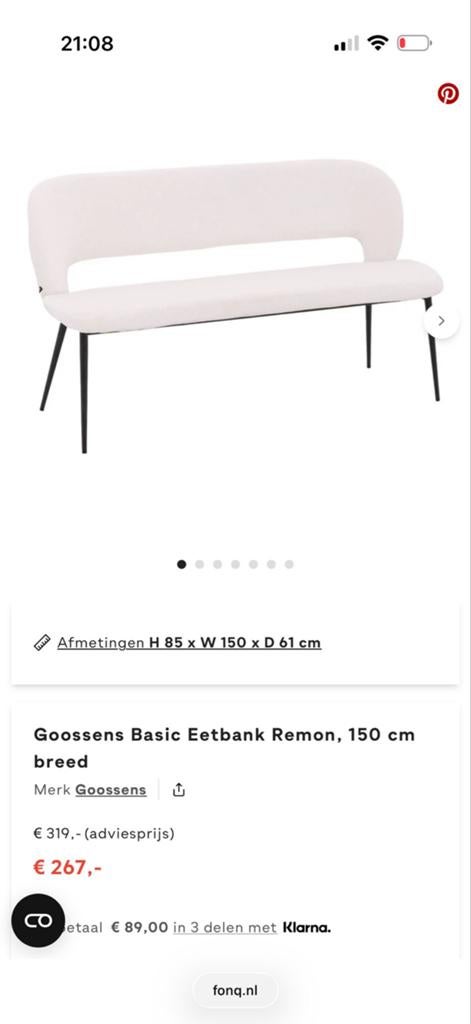 Goossens Remon Eetbank Wit - Nieuwstaat, Ophalen of Verzenden, Nieuw