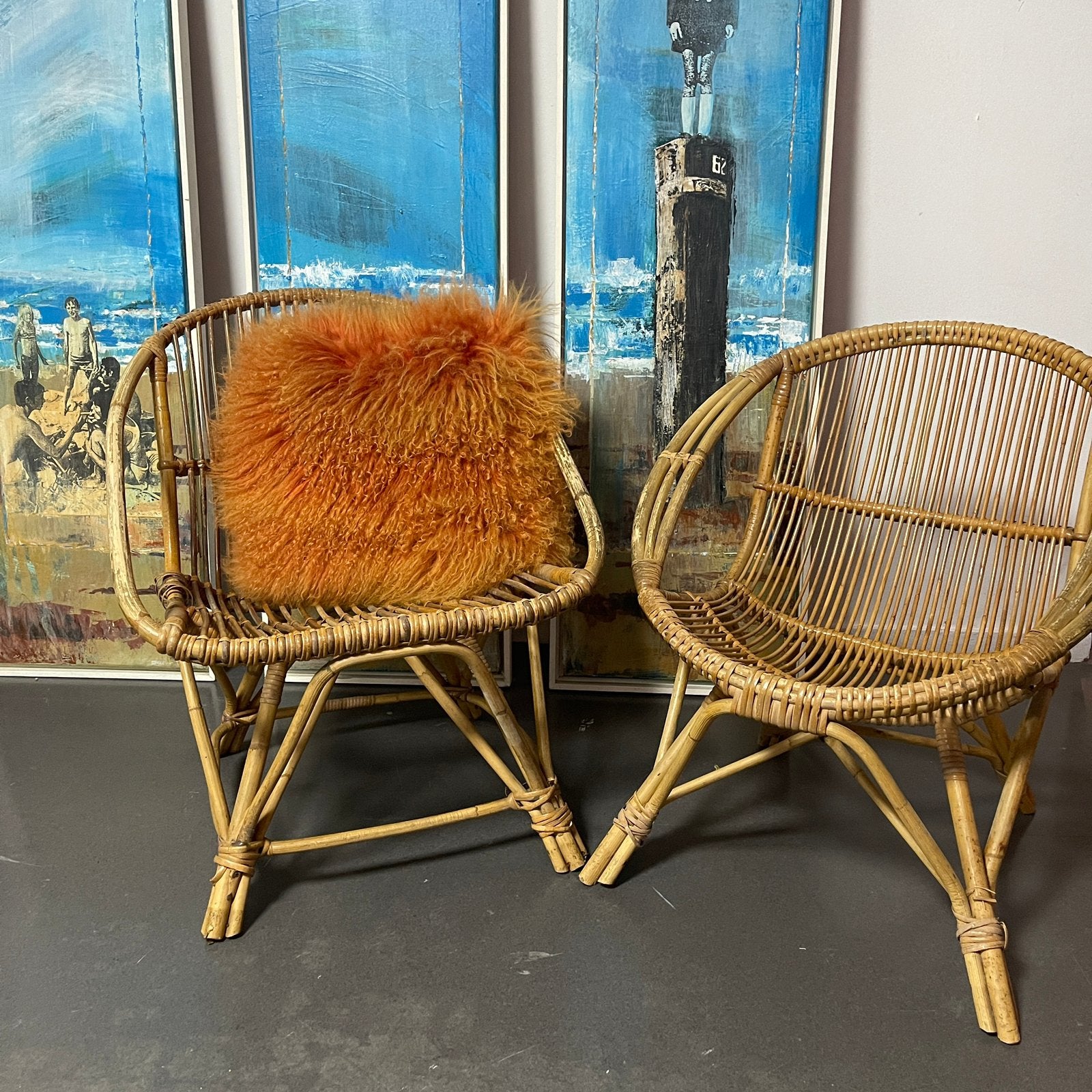 Set vintage rotan stoelen, 2 stuks - Rohé - riet - 60s 70s, Ophalen