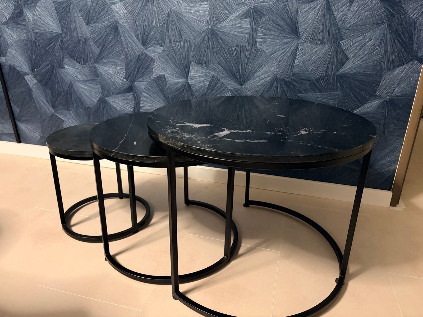 Set van 3 zwarte marmeren salontafels, Ophalen, Minder dan 50 cm, 50 tot 100 cm, Rond