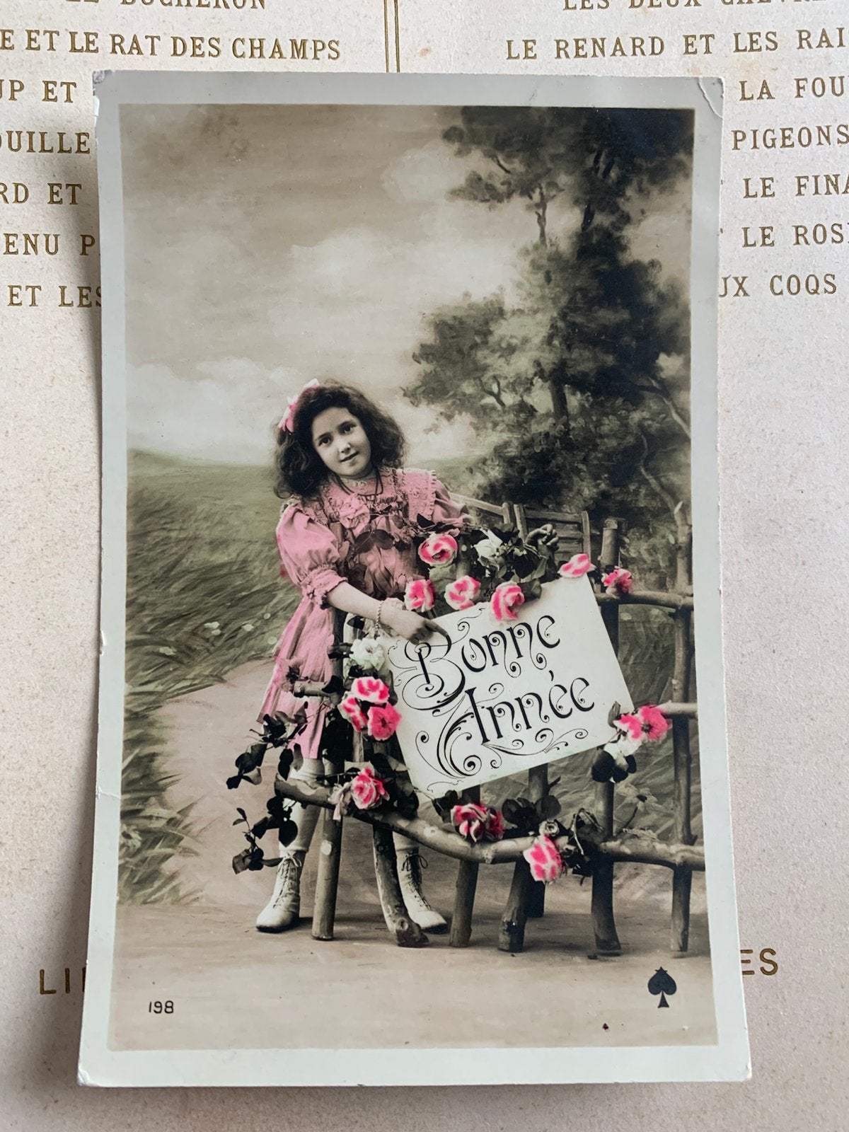 Bonne Année - meisje in roze jurk, Ophalen of Verzenden, Voor 1920, Gelopen, Feest(dag)