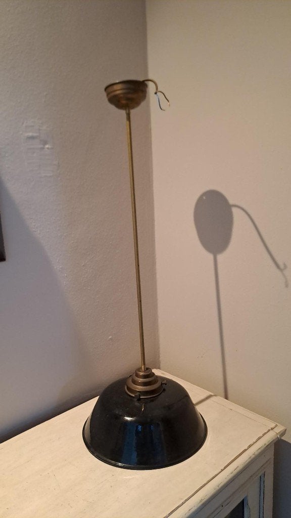 Stoere industriële hanglamp | lamp met koperen ophangstang, Ophalen