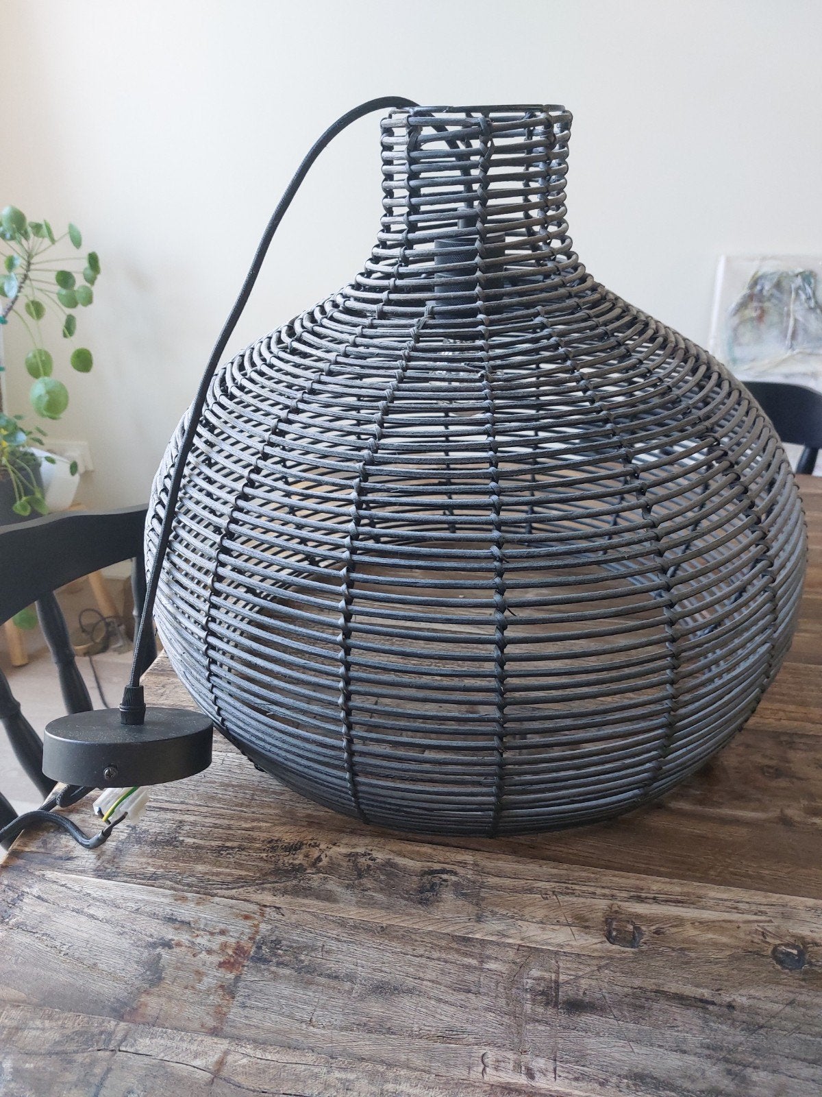 Calex Zwarte Rotan Hanglamp, Ophalen, Gebruikt, Overige materialen, Modern, Bohemian, Japandi, Industrieel