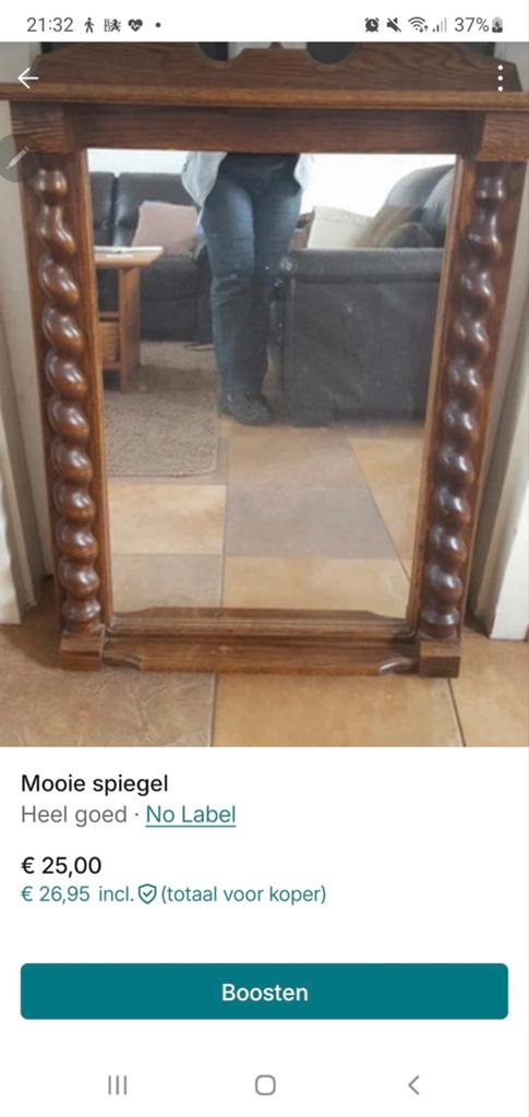 Mooie spiegel met gedraaide houten lijst, Ophalen of Verzenden