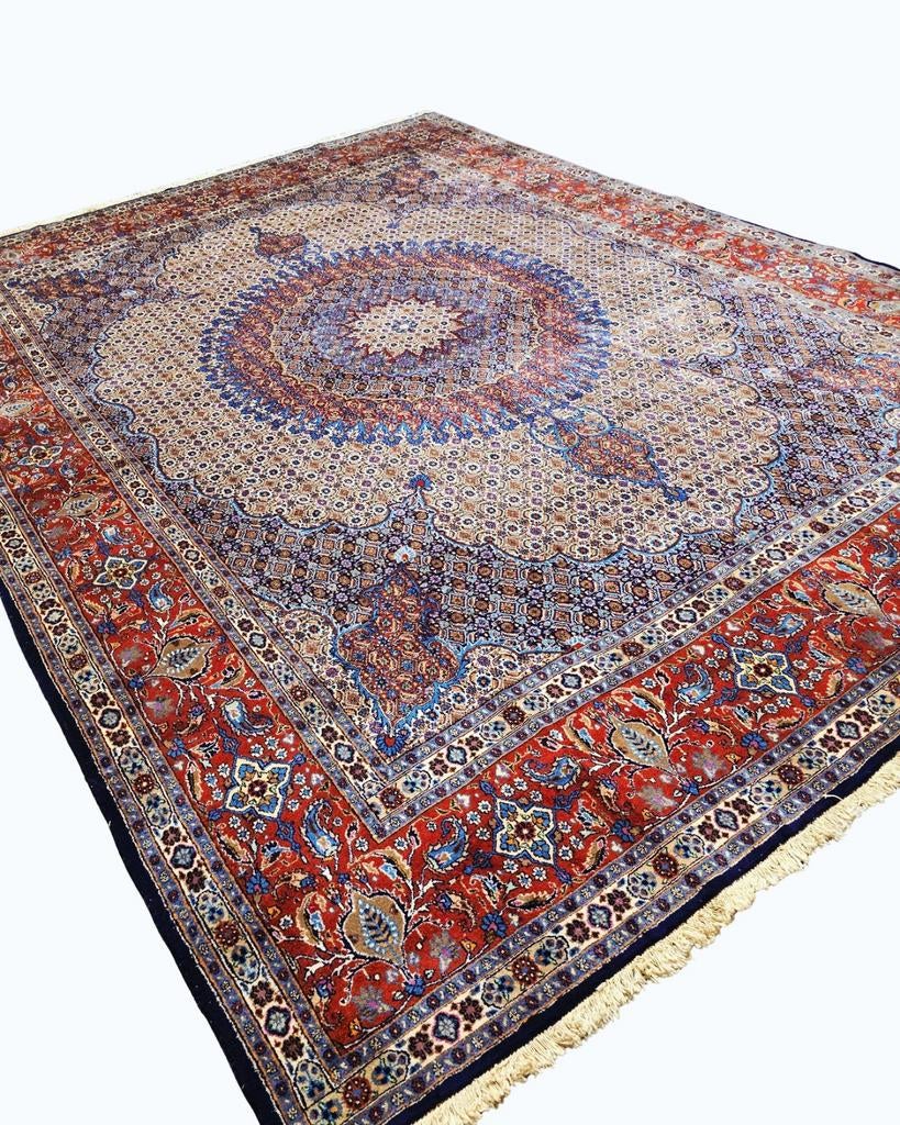 Groot Perzisch tapijt moud 400x300 wollen vloerkleed iran, Info@rugsandcarpets.nl, De handelmaatschappij, 200 cm of meer, Ophalen of Verzenden