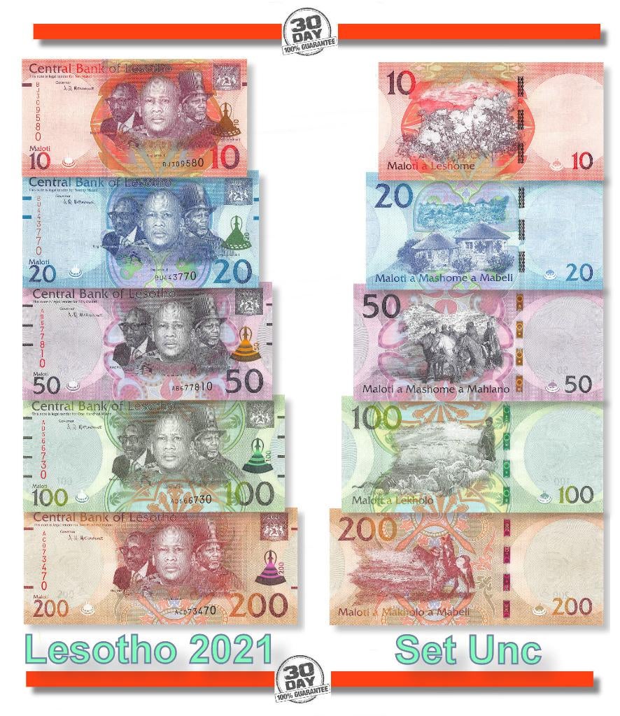 Lesotho full set 10-20-50-100-200 Maloti 2021 Unc, Ophalen of Verzenden, Overige landen, Setje