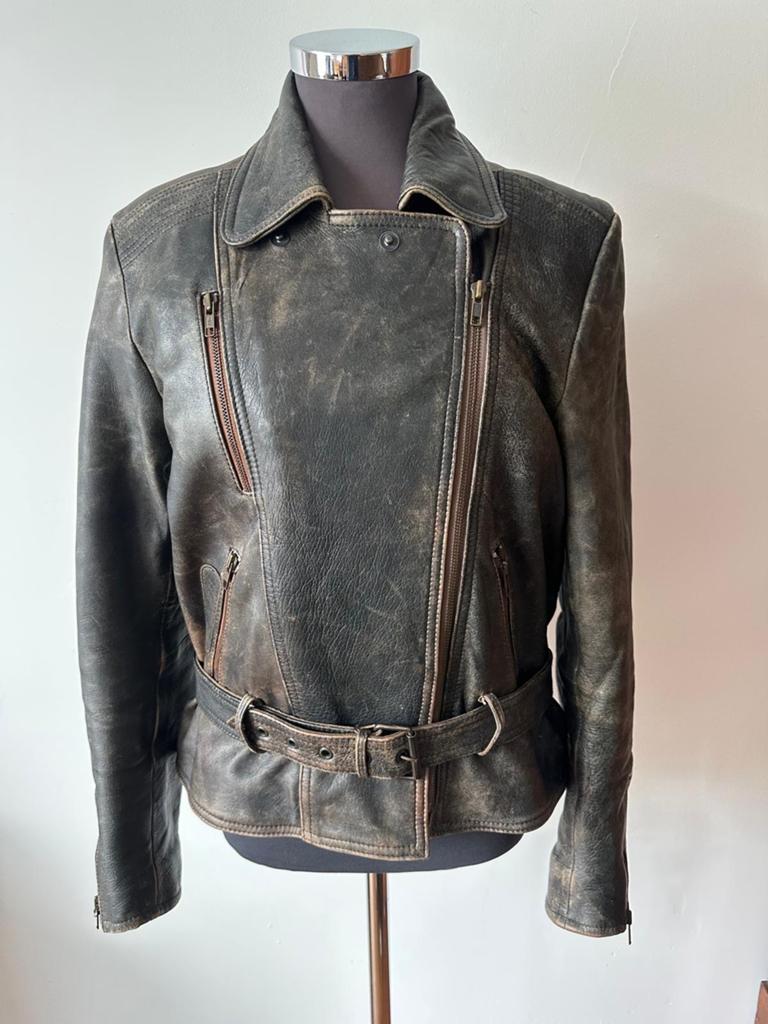 Norfolk Leren Bikerjack - Vintage Look, Ophalen, Gedragen, Maat 38/40 (M), Bruin