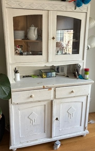 Vintage buffetkast/servieskast met kalkverf, Gebruikt, 100 tot 150 cm, Ophalen of Verzenden, Met lade(s)