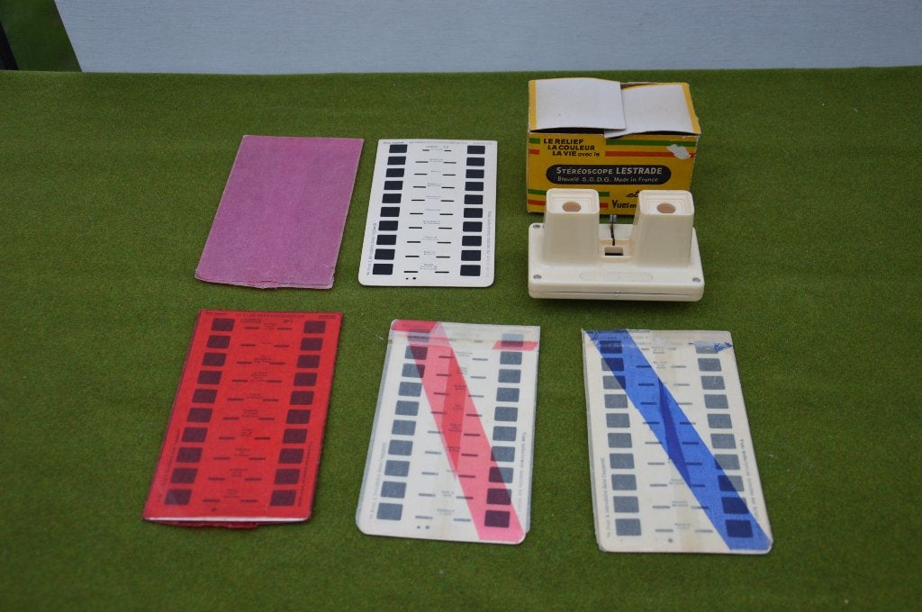 Oude Lestrade Simplex Stereoscope/ viewmaster in doos met 4, Ophalen of Verzenden, Gebruikt