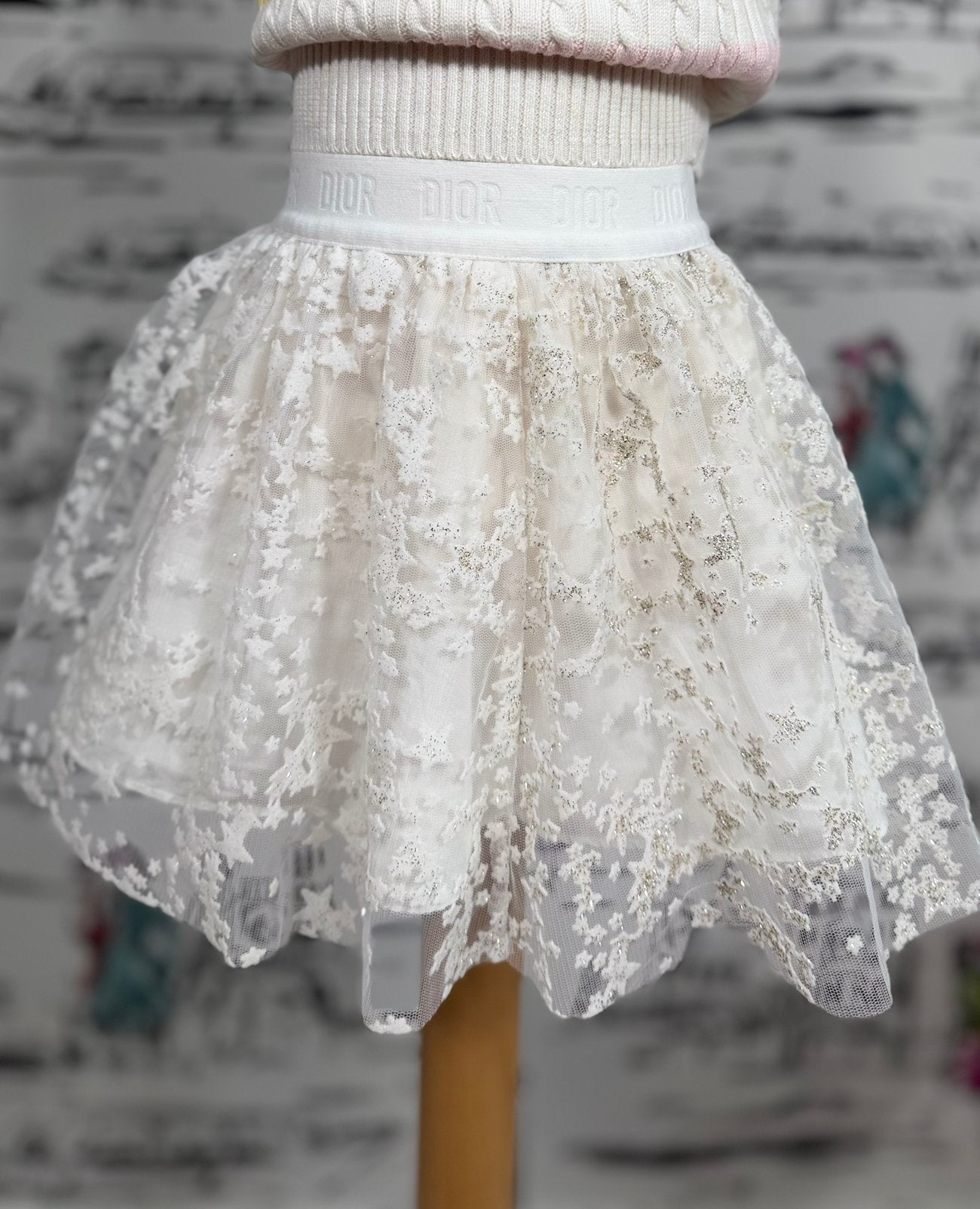 Dior tule rok met glitter en logo band maat 4 (520 euro), Dior, Gebruikt, Customercare@dior.com, Jurk of Rok