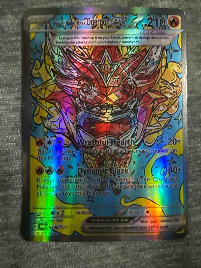 Hearthflame Mask Ogerpon ex 148/131 Secret Rare Pokémon Kaar, Ophalen of Verzenden, Zo goed als nieuw, Losse kaart, Foil