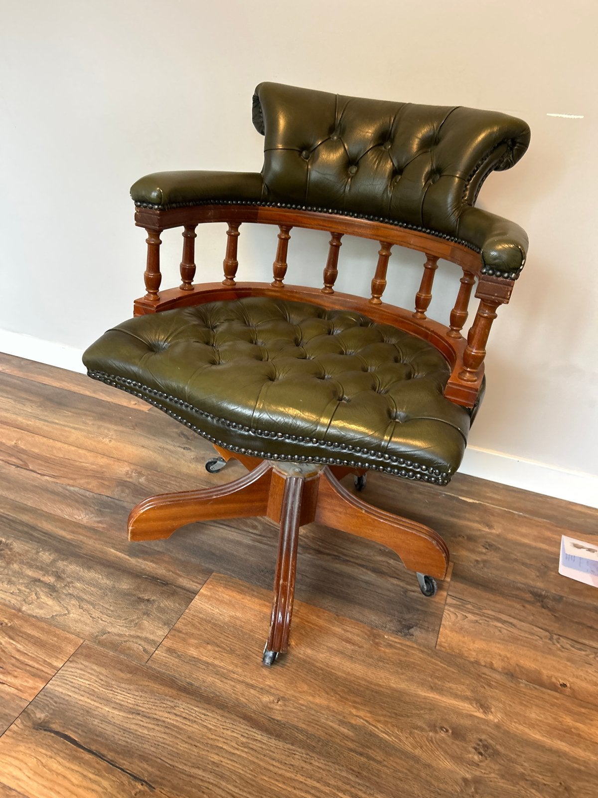 Chesterfield captain chair, bureaustoel, orgineel, Ophalen, Gebruikt, Groen, Bureaustoel
