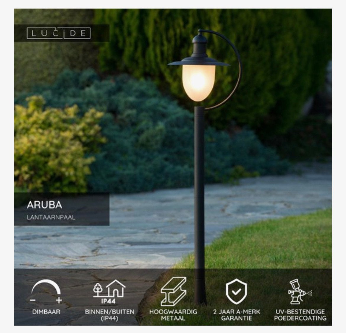 2x tuinpadverlichting Lucide Aruba (zwart) - lantaarnpaal, Tuin en Terras, Buitenverlichting, Overige materialen, Staande lamp