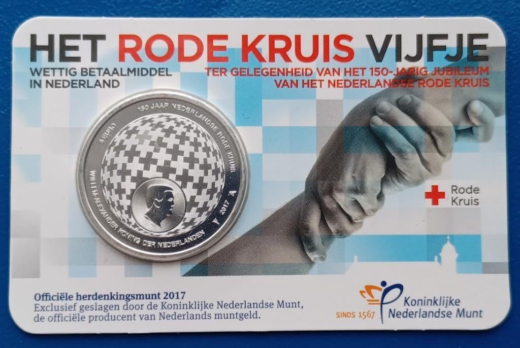5 Euro 2017 Rode Kruis UNC Coincard, Verzenden, Koningin Beatrix, Euro's, Setje