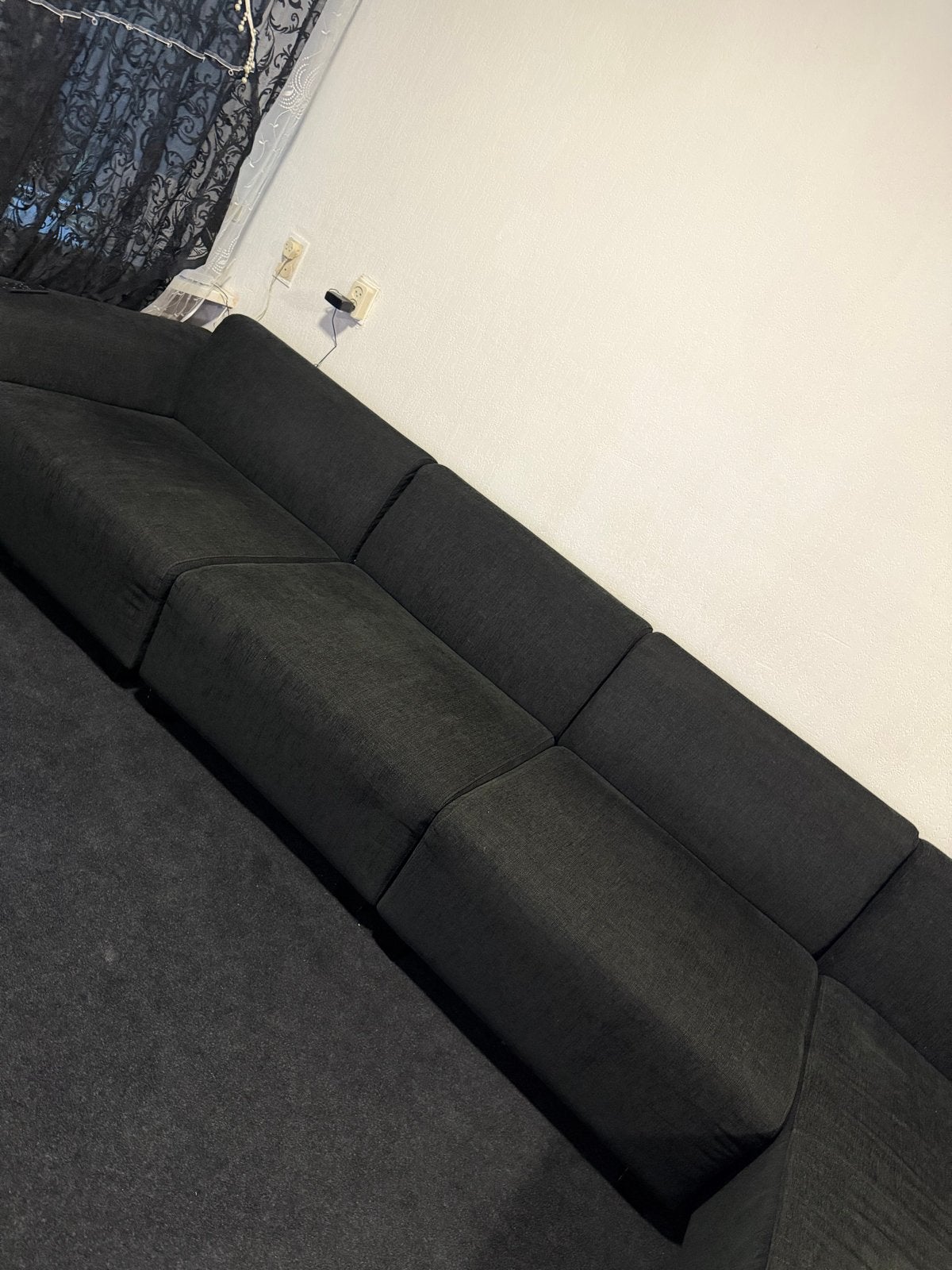 Grote donkergrijze hoekbank - comfortabel en ruim, Ophalen, Gebruikt, 100 tot 125 cm, Hoekbank