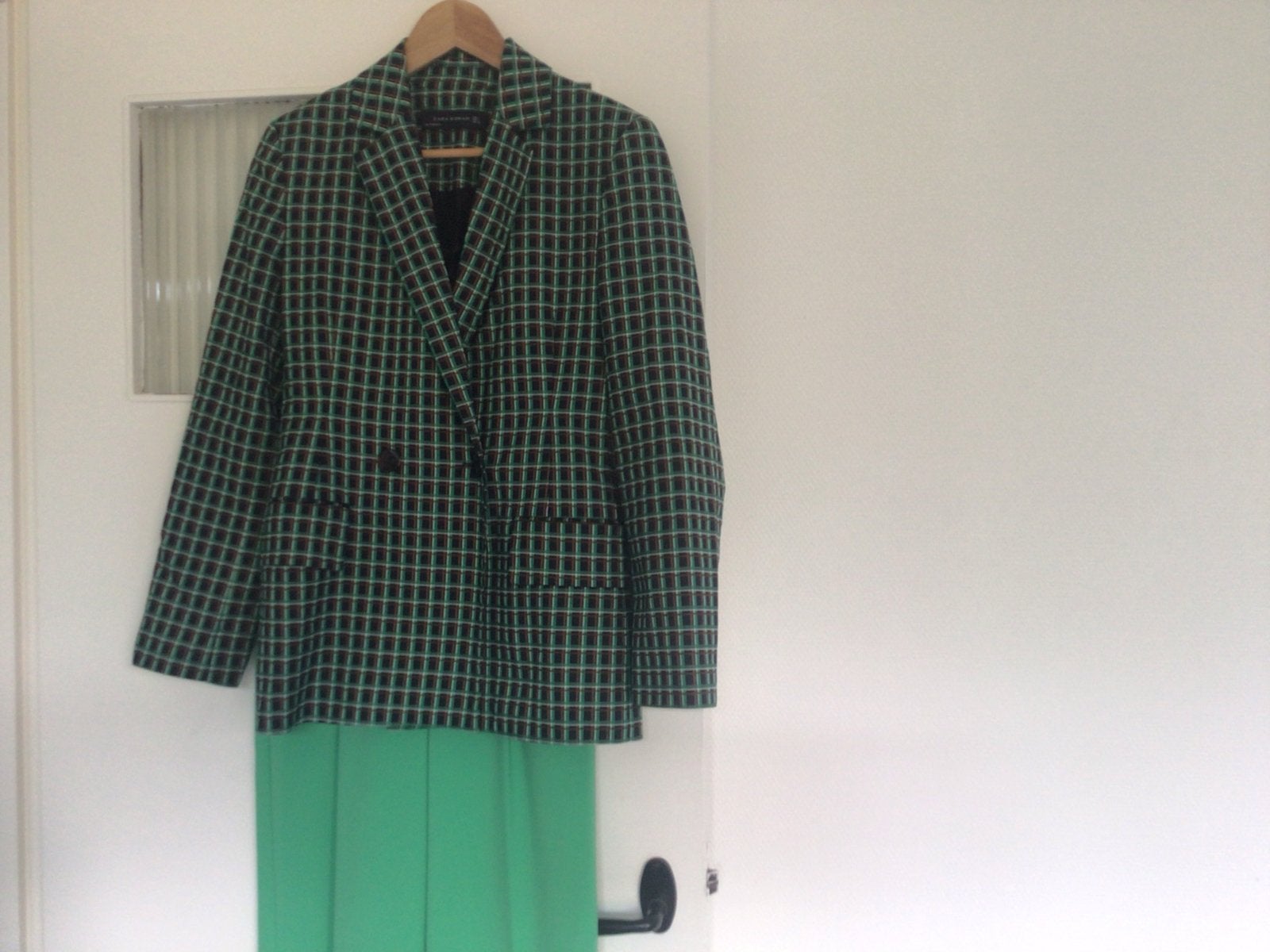 Zara Woman Geruite Blazer - Groen/Zwart/Wit, Kleding | Dames, Ophalen of Verzenden, Zo goed als nieuw, Jasje, Maat 36 (S)