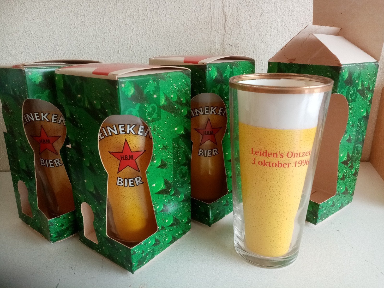 4 Heineken Leiden's ontzet 3 oktober 1996 bierglazen, Ophalen of Verzenden, Nieuw, Bierglas