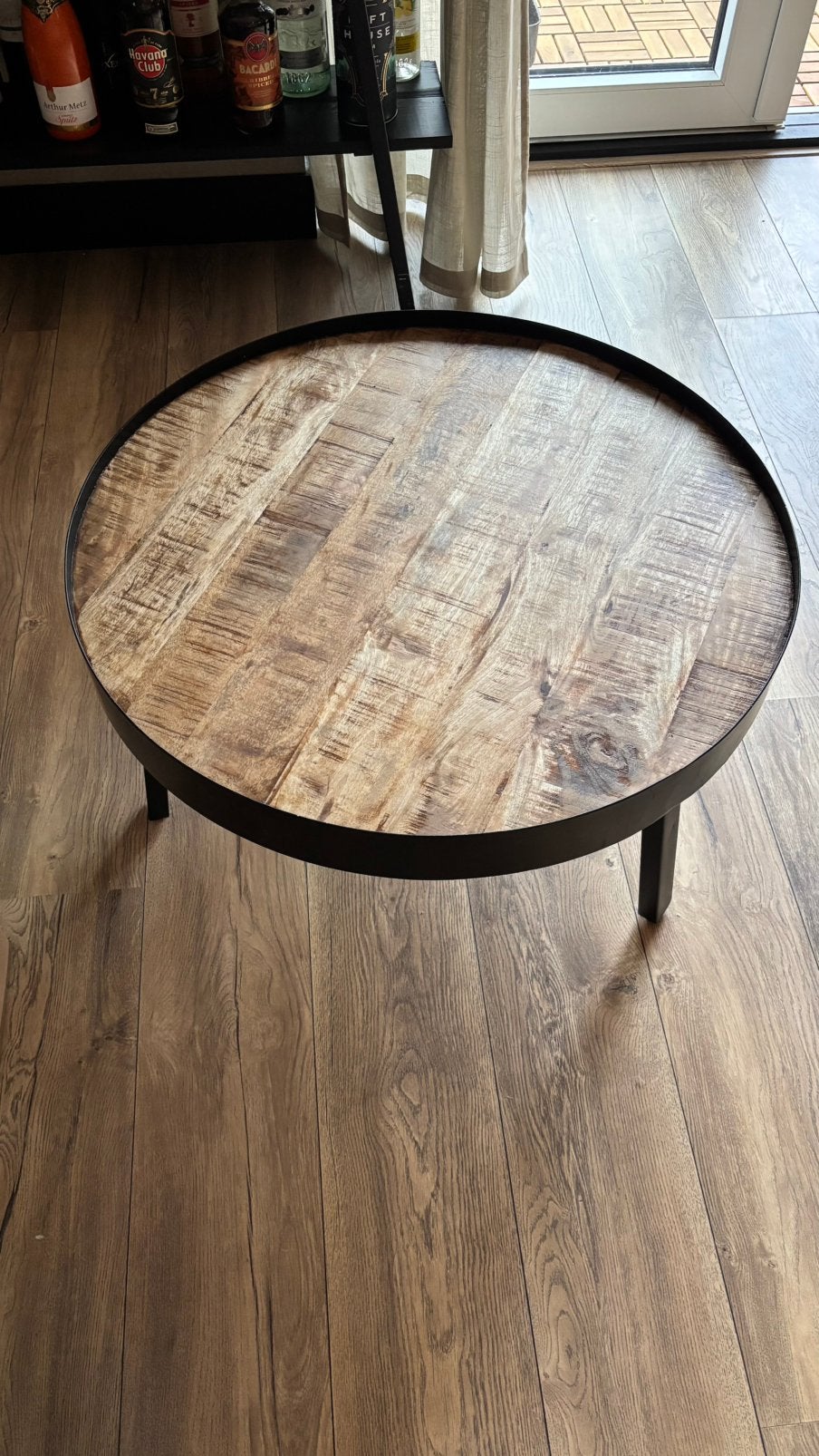Ronde salontafel naturel-zwart Ø74 cm - Leenbakker, Ophalen, Gebruikt, 50 tot 100 cm, Rond