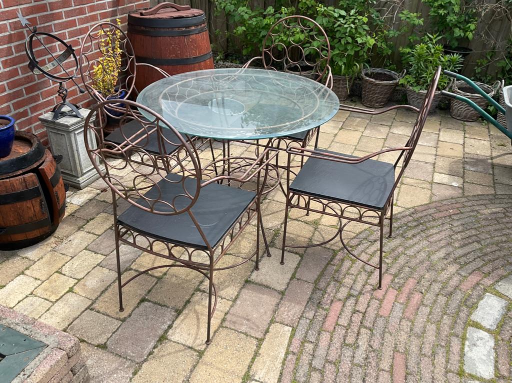 Tuintafel met 4 stoelen Gietijzer, Ophalen, Gebruikt, Tuinset, Overige materialen